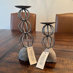 NWT Solid Stone/Metal West Elm candle sticks